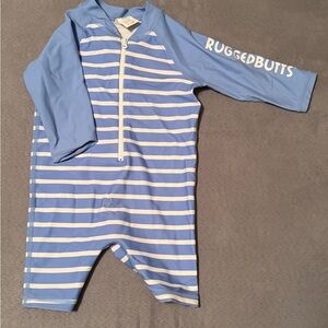 Blue & White Stripe Kids One-Piece Rashguard